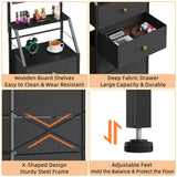 HIGDBFE Dresser with Mirror, 4 Drawers Dresser with 2-Tier Shelves, Freestanding Fabric Chest of Drawers for Small Space, Tall Narrow Nightstand Vanity for Bedroom, Hallway, Dorm, Black, 15.3" W HIGDBFE