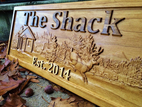 Personalized Cabin Sign Custom Wood Sign Rustic Cabin Decor Personalized Man Cave Sign Established Gift Camper Sign Lake House Sign Cottage Plaque Wooden Wall Décor Deer Home Decor 3D Woodworker