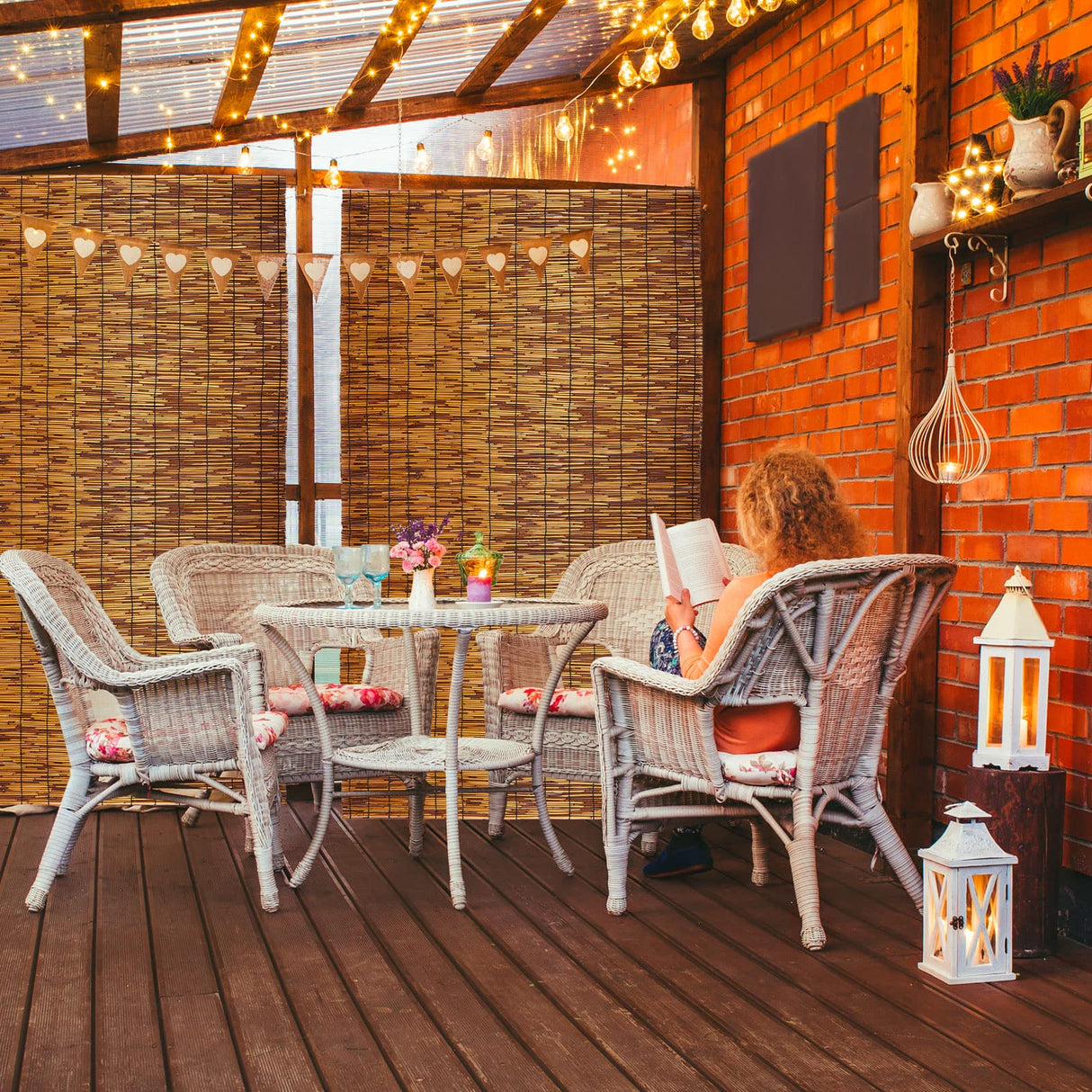 2 Pcs Natural Reed Bamboo Fencing Roll, Bamboo Privacy Screen 3.3 Feet High x 13.3 Feet Long and 200 Pcs Nylon Black Cable Ties Cord for Garden Balcony Window Indoor Outdoor(Dark Brown) Juexica