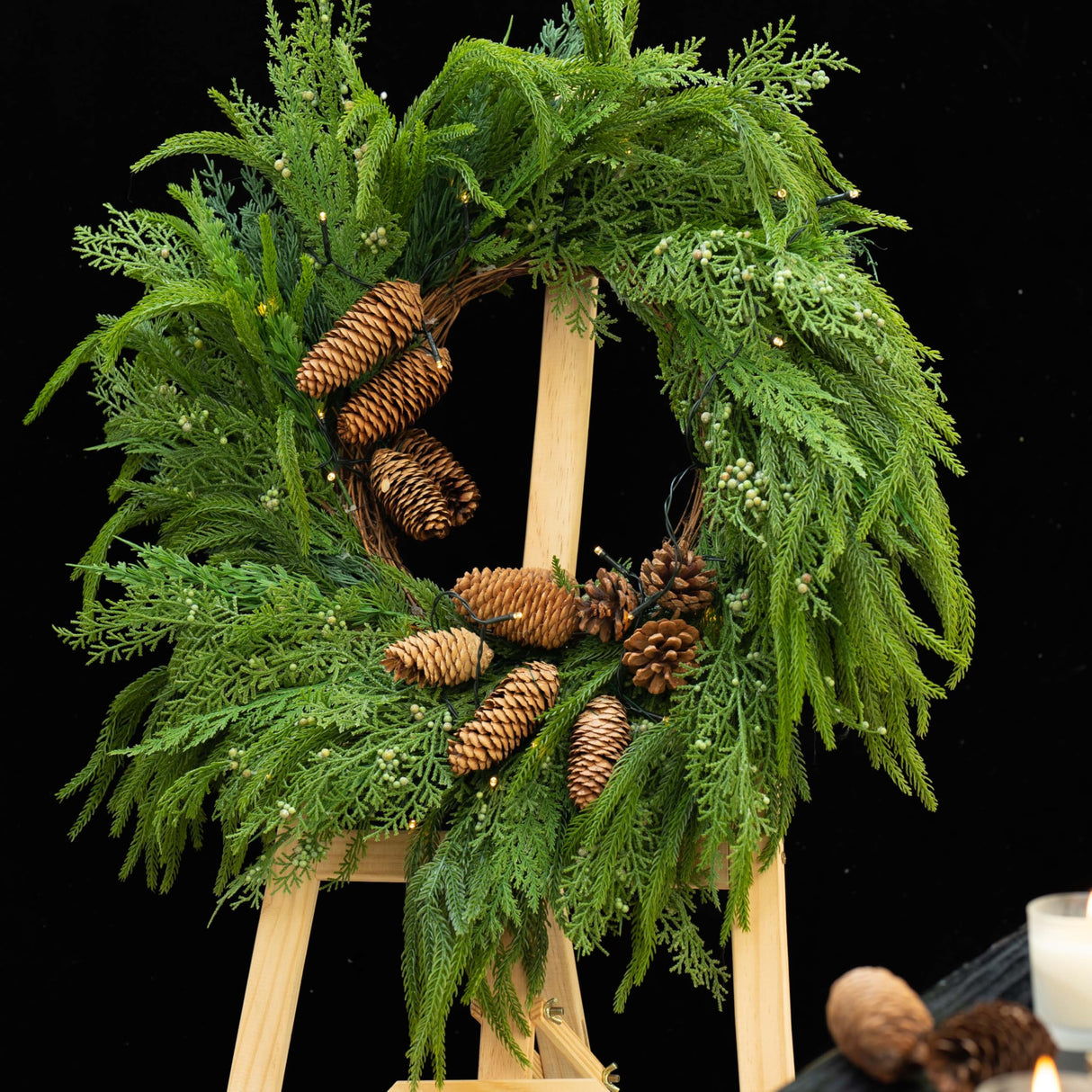 24 Inch Real Touch Norfolk Pine Wreaths for Front Door, Soomeir Artificial Christmas Wreath Green Faux Pine Wreath for Wall Windows Mantle Outdoor Christmas Decoration Soomeir