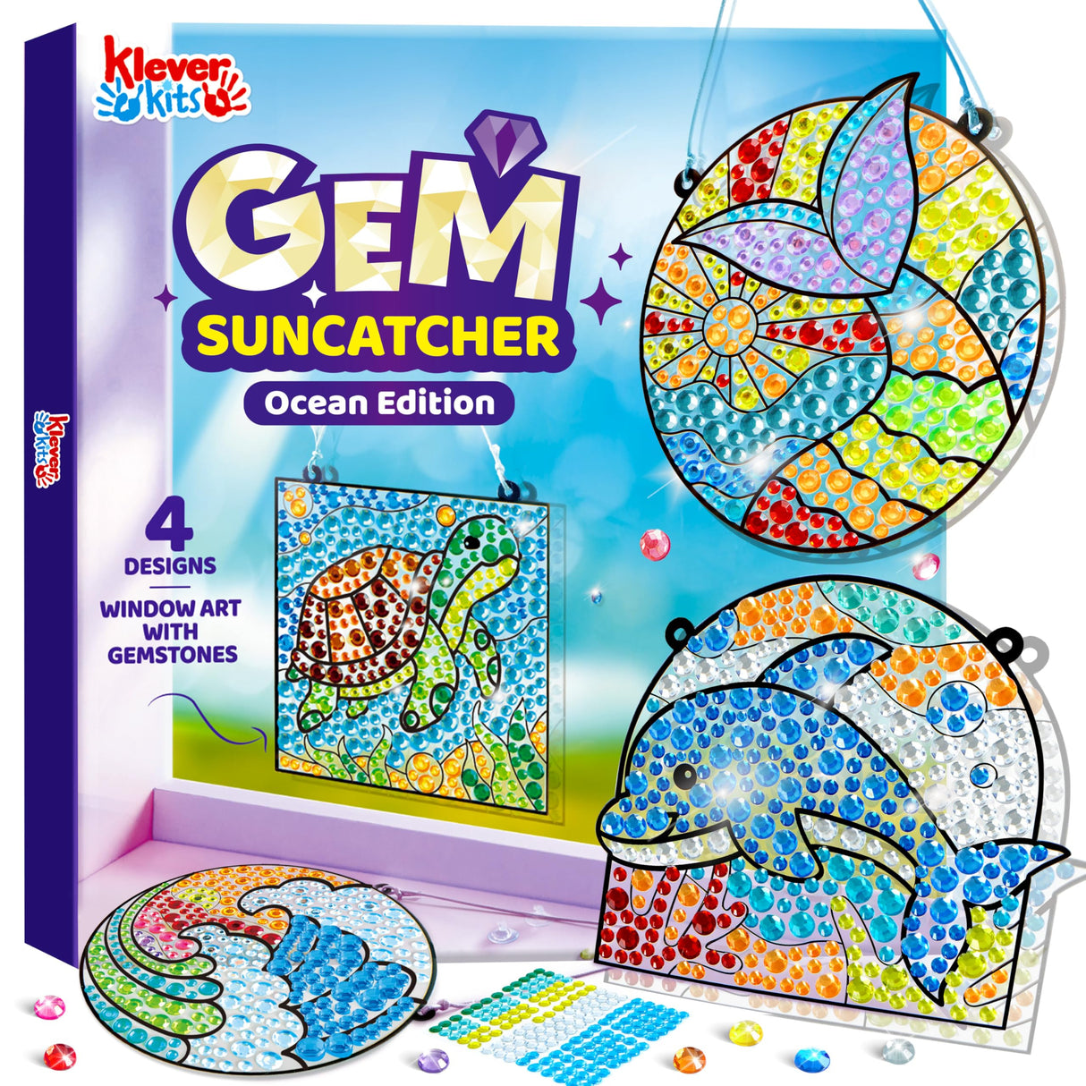 Klever Kits Diamond Art Kits for Kids, 4PCS Gem Painting Kit, Window Art Suncatchers Mosaic Kits Crafts for Girls Boy Birthday Gifts Toys Age 6+ Klever Kits