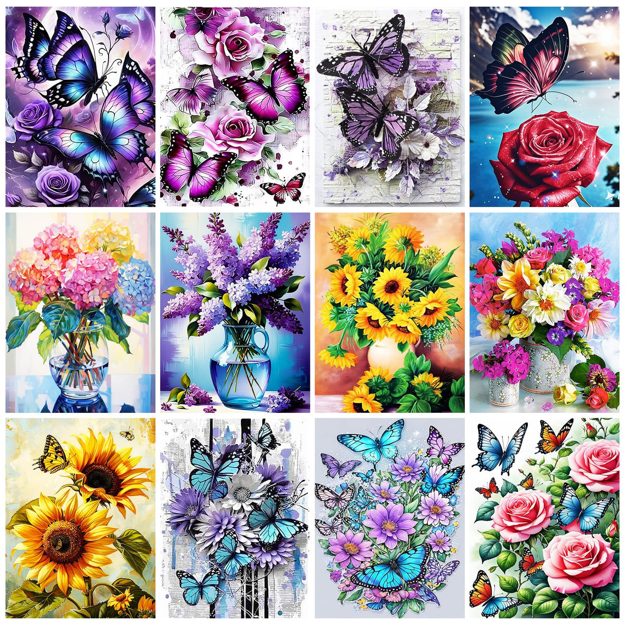 12 Pack Flowers Diamond Art Kits Packs for Adults, 5D Diamond Painting Kit Sets with Tools for Beginners DIY Full Drill Diamonds Paintings Crafts Gem Art by Number Gift Home Wall Decor (12x16 Inch) BWFY