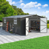 Polar Aurora 12x18 FT Outdoor Storage Shed, Garden Shed with Updated Frame Structure and Lockable Doors, Metal Tool Sheds for Backyard Garden Patio Lawn,Black Polar Aurora