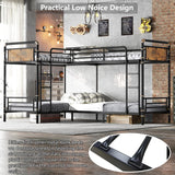 Aoowow Quad Bunk Bed Twin Over Twin,Industrial Bunk Bed for 4,Heavy Duty Bunk Beds for Adults,Boys,Girls,Teens,Vintage Wooden Metal Bunkbed into 3 Beds (Black, Quad Twin Bunk) Aoowow
