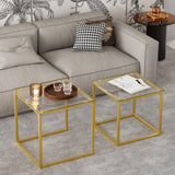 VILAWLENCE Coffee Table Set of 2, Modern Gold Glass Side Table, Metal Frame Square End Table, Center Tables Nesting Coffee Table for Living Room,Bedroom and Small Spaces VILAWLENCE