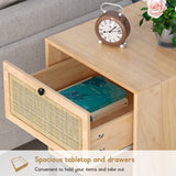 XIAO WEI Rattan Nightstand Set of 2 with Handmade Natural Rattan Drawer, Bedside Table Set of 2, Accent End Table, Boho Night Stand for Bedroom, Living Room, Metal Legs Small XIAO WEI