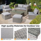 VINGLI 6 Pieces Wicker Patio Furniture Set, Outdoor Sectional Furniture Patio Conversation Set Space-Saving Design with Ottomans and Coffee Table for Garden,Poolside, Backyard(Grey) VINGLI