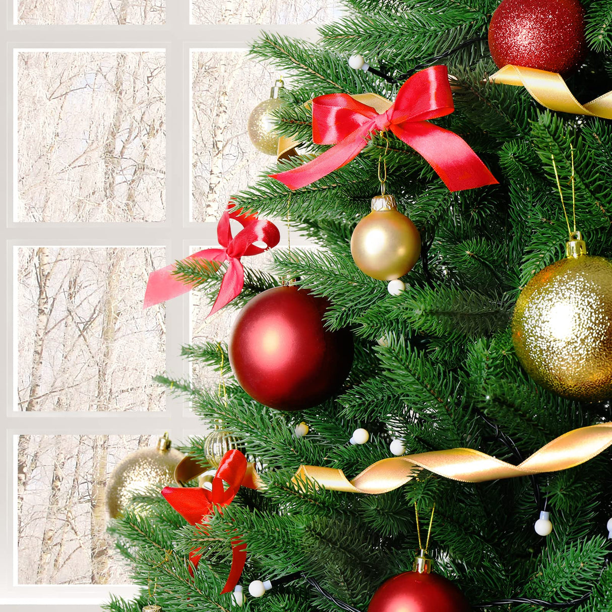 Karl home 8ft Green Artificial Christmas Tree, Classic Spruce Tree with Sturdy Metal Stand for Home, Office, Party Festival Holiday Decoration,1454 PVC Branch Karl home