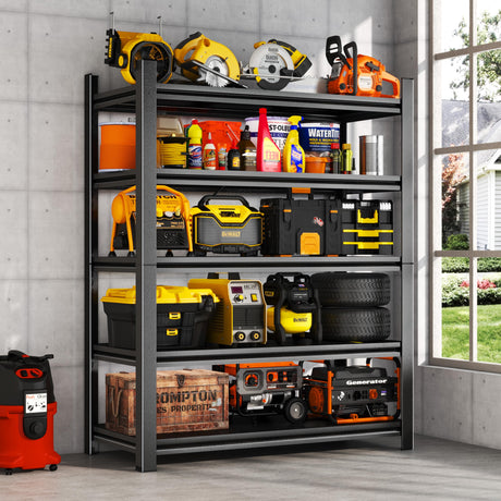 78''H Garage Shelving Heavy Duty Garage Storage Shelves, 3000 LBS Adjustable 5 Tier Industrial Shelving Unit, Metal Utility Shelf for Basement, Warehouse and Workshop (78''Hx36''Wx16''D, Black) ErgoNova