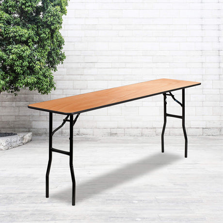 EMMA + OLIVER 6-Foot Rectangular Wood Folding Training / Seminar Table with Clear Coated Top EMMA + OLIVER