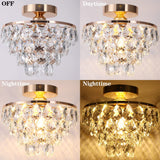 Luupyia Gold Crystal Chandelier Small Modern Chandelier, Mini Ceiling Light Flush Mount Crystal Chandelier Hallway Light Fixtures Ceiling Crystal Light for Hallway Bedroom Hall Living Room Luupyia