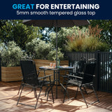 Flash Furniture Nantucket 6 Piece Patio Garden Table Set - Umbrella Table - Set of 4 Black Folding Chairs Flash Furniture