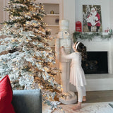 Fraser Hill Farm 9-Ft. Pre-Lit Mountain Pine Snow Flocked Artificial Christmas Tree with Stand, Tall & Foldable Heavily Flocked Christmas Tree with Realistic Foliage & White Incandescent Smart Lights Fraser Hill Farm