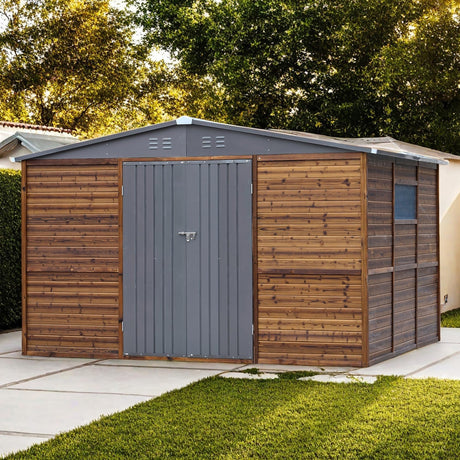 Endark 8x10FT Outdoor Storage Shed with Window, Lockable Sliding Doors & Metal Sloped Roof, Waterproof & Rust-Resistant for Garden, Backyard, Patio, Lawn, for Backyard Tools Storage Endark