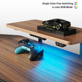EUREKA ERGONOMIC 72" Computer Desk W Keyboard Tray, Wing-Shaped Music Studio Desk, Large Gaming Desk W LED Convertible Monitor Stand Dual Headphone Hanger for Recording Live Streamer, Walnut Wood EUREKA ERGONOMIC