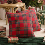 AQOTHES Pack of 2 Christmas Plaid Decorative Throw Pillow Covers Scottish Tartan Cushion Case for Farmhouse Home Holiday Decor Red and Green, 18 x 18 Inches AQOTHES