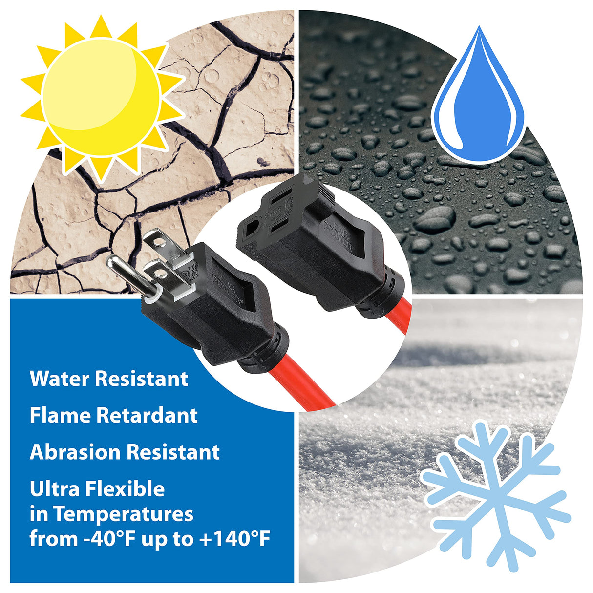 Clear Power 50 ft Outdoor Extension Cord 16/3 SJTW, 3-Prong Grounded Plug, Orange, Water & Weather Resistant, Flame Retardant, General Purpose Power Cord for Lawn & Garden, DCOC-0117-DC Clear Power