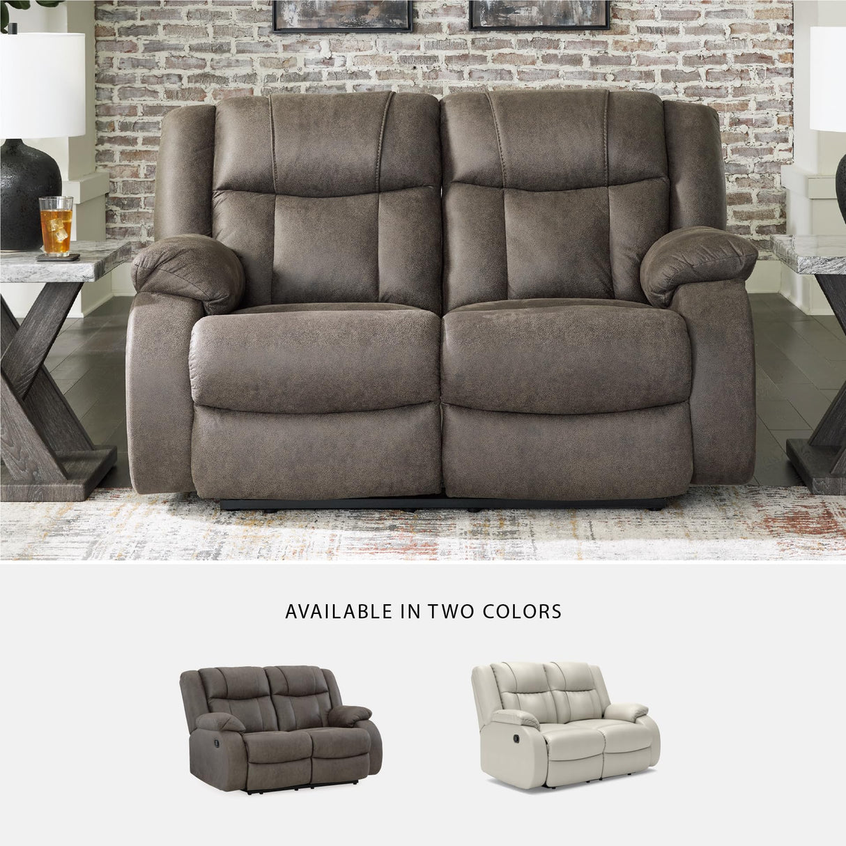 Signature Design by Ashley First Base Contemporary Faux Leather Manual Reclining Loveseat, Gray Signature Design by Ashley
