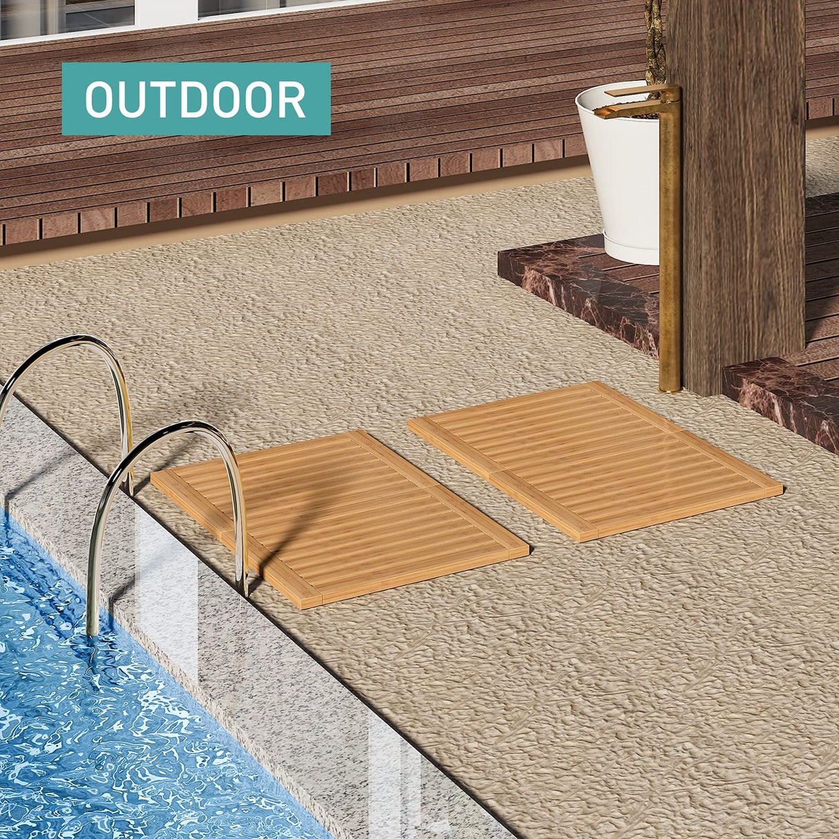 Waterproof Bamboo Bath Mat for Shower, Foldable | Non-Slip | Heavy Duty, Wooden Bath Mat, Floor Mat and Doormat for Indoor Outdoor, 23.4in x 15.6in viewcare