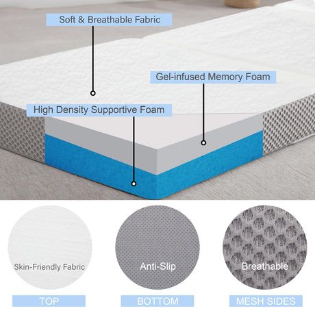 Kingfun Memory Foam Folding Mattress, 4 Inch Gel-Infused Foldable Floor Mattress, Breathable Tri-fold Mattress Topper with Cover, Soft Folding Foldable Portable Floor Guest Bed (Single) Kingfun