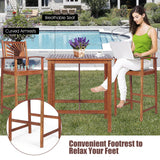 COSTWAY 3PCS Bar Table Set, Outdoor Acacia Wood Dining Set, Spacious Tabletop, Comfortable Backrest, Suitable for Sunroom, Backyard, Balcony, Space-Saving Design COSTWAY