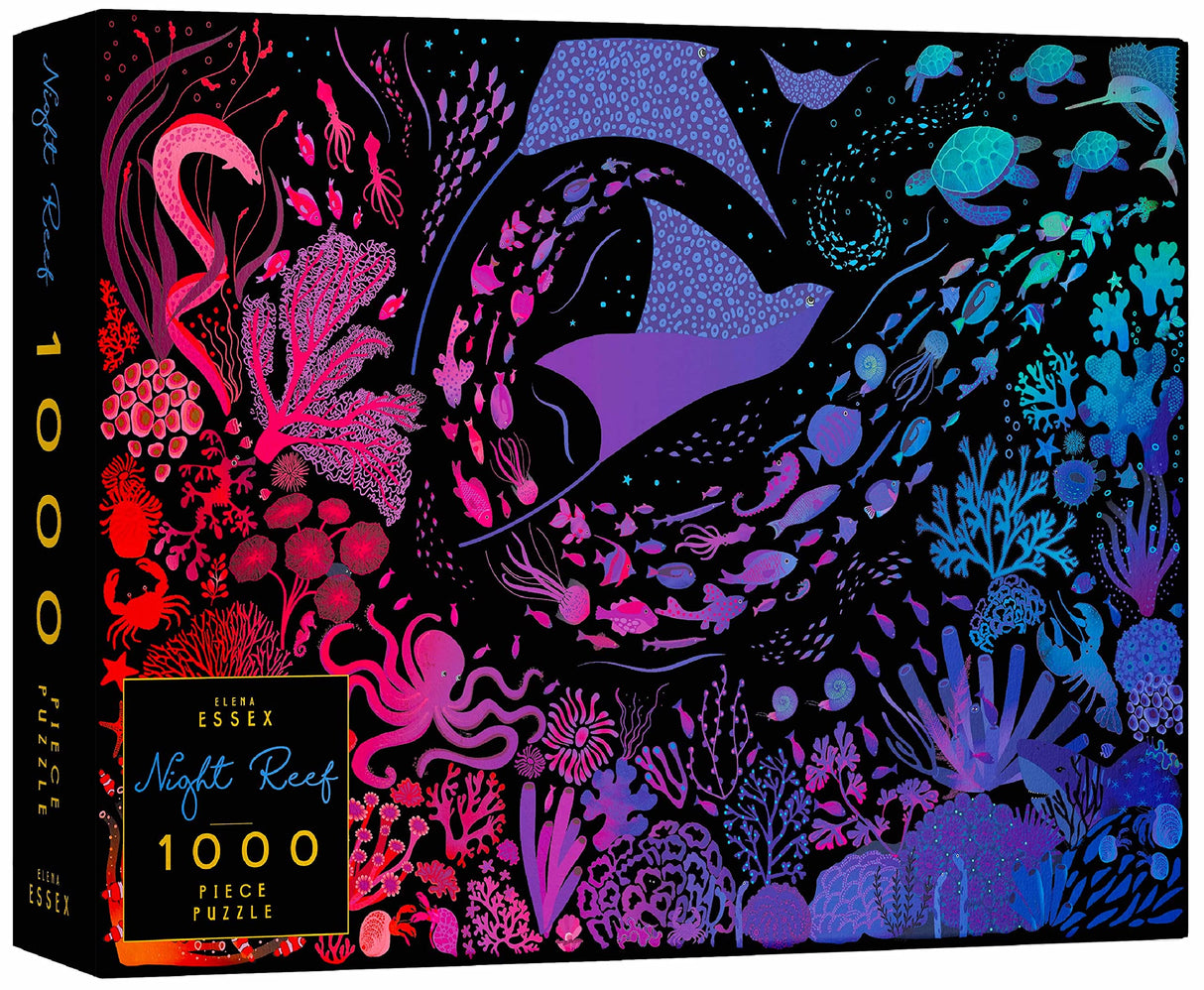 Elena Essex Puzzles for Adults 1000 Pieces - Night Reef | 1000 Piece Puzzle for Adults | Jigsaw Puzzles 1000 Pieces | Coral Reef Ocean Shark Puzzle | Puzzles Size 28x20 inches Elena Essex