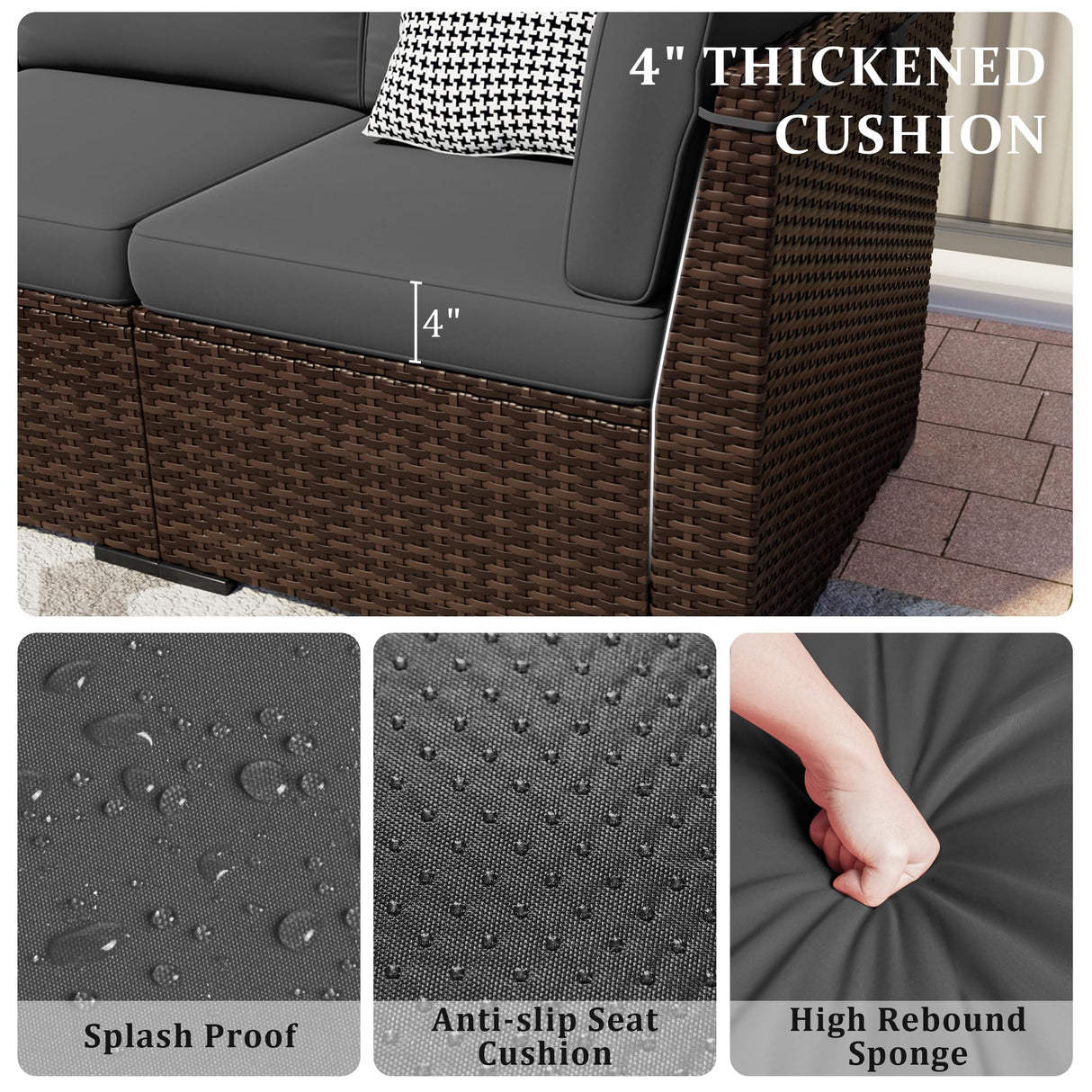 VONZOY 8 Pieces Outdoor Patio Furniture Set with 44" Fire Pit Table Rattan Sectional Conversation Sets w/Gas Fire Pit, Coffee Table, 2 Waterproof Covers, Dark Grey VONZOY