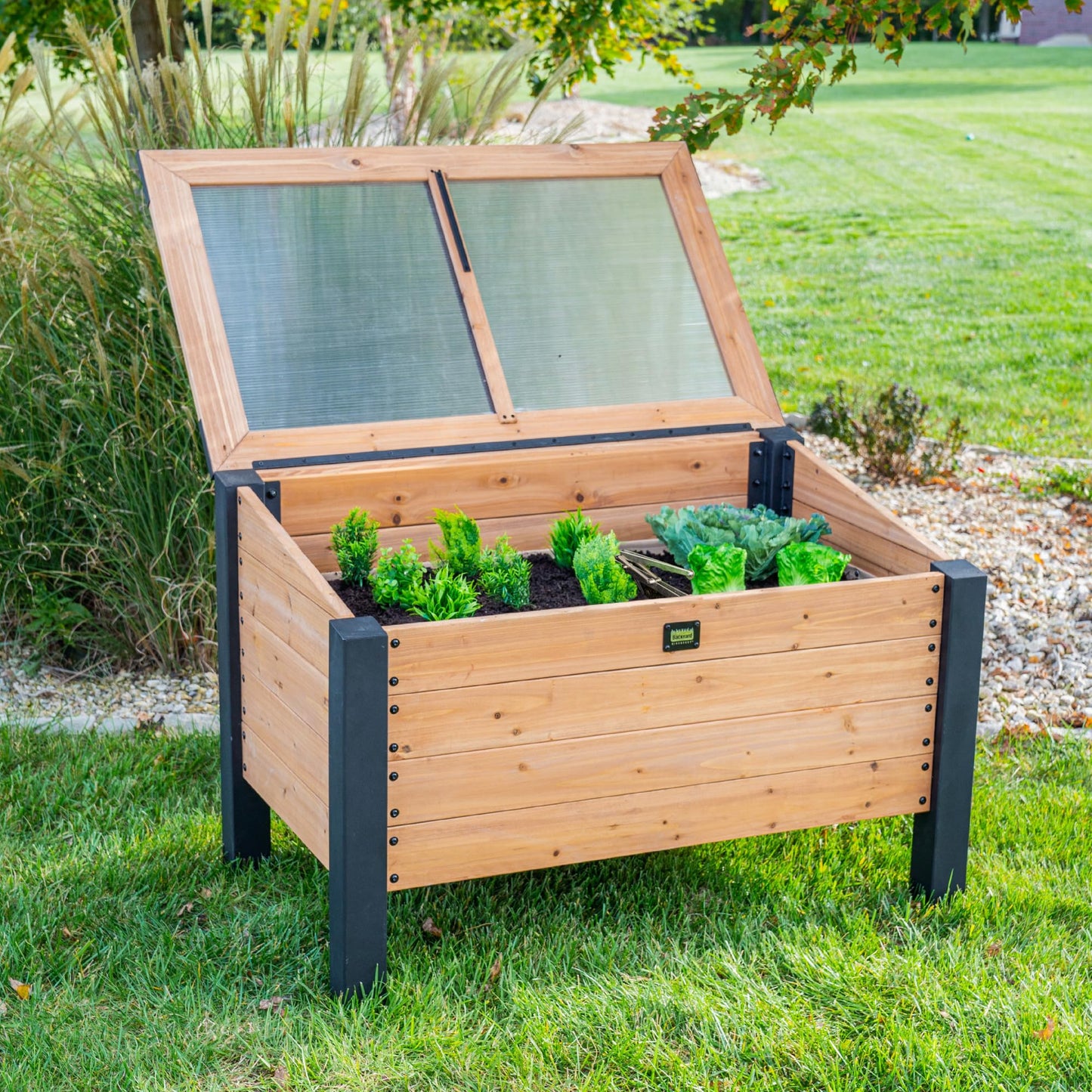 Backyard Discovery Aggie Cold Frame Box, Portable Wooden Garden Greenhouse, Indoor or Outdoor Terrarium Planter Box - WoodArtSupply