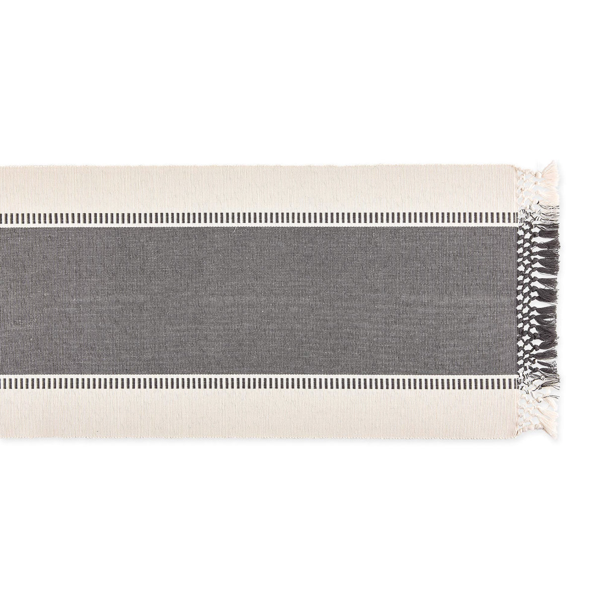 DII Dobby Stripe Woven Table Runner, 13x72 (13x77.5, Fringe Included), Mineral Gray DII