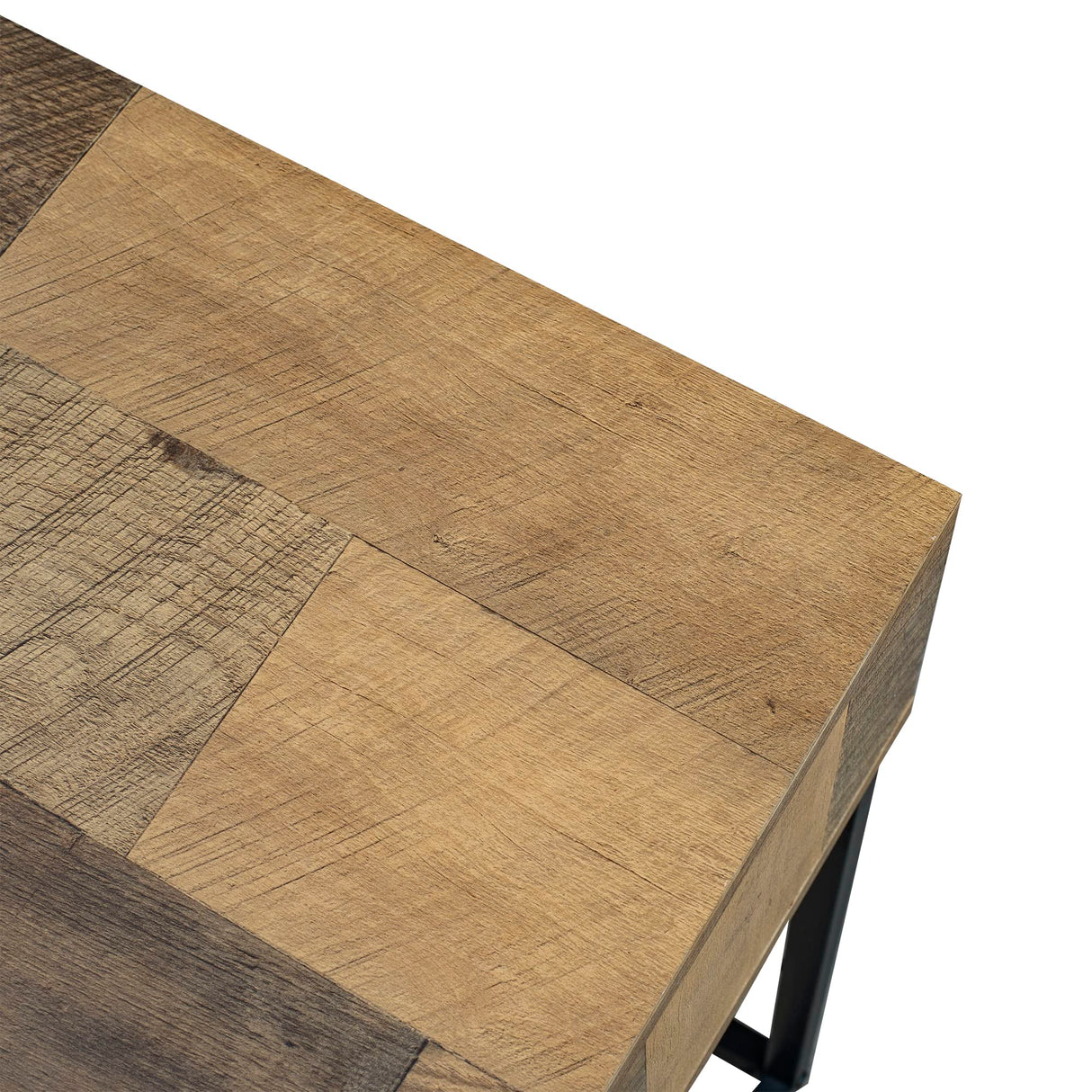 GIA Home Furniture Series Mid Century Console Table Rattan Crafted Drawers,Wood Computer Desk Installed,Salmon Oak Finishing, Black Metal Leg GIA