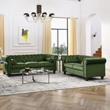 Asucoora Tufted Velvet Sofa Couch for Living Room, Rolled Arm 3-Seater Sofa Couch with Nailhead Trim and 2 Neck Roll Pillows, Small Apartment Chesterfield Sofa Green Asucoora