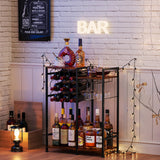 Freestanding Liquor Cabinet with 9-Bottle for Home Bar, Versatile Wine Rack Freestanding Floor with Glass Holder and Fences, Mini Bar Table Liquor Whiskey Display Large-Capacity Corner Wine Cabinet Bosimeca