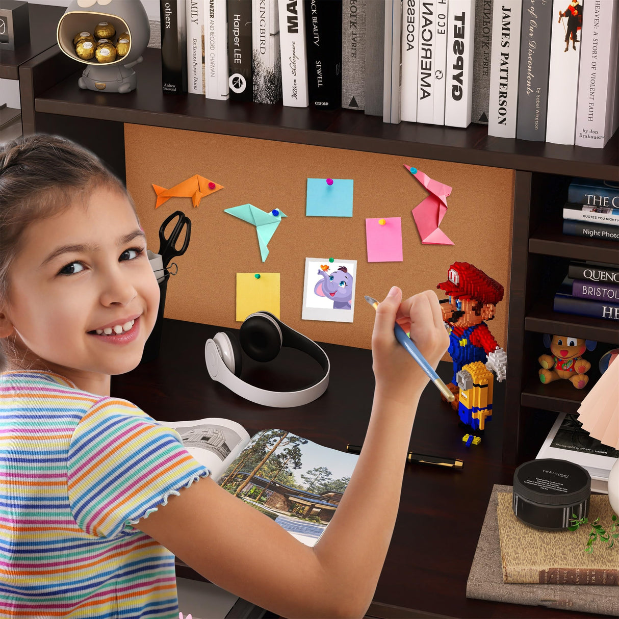 RUPOLX Espresso Kids Desk and Chair Set for 5-12 Year Old, Childrens Computer Desk with 4 Drawers, Kids Study Table with Storage Shelf -IxX-40 RUPOLX