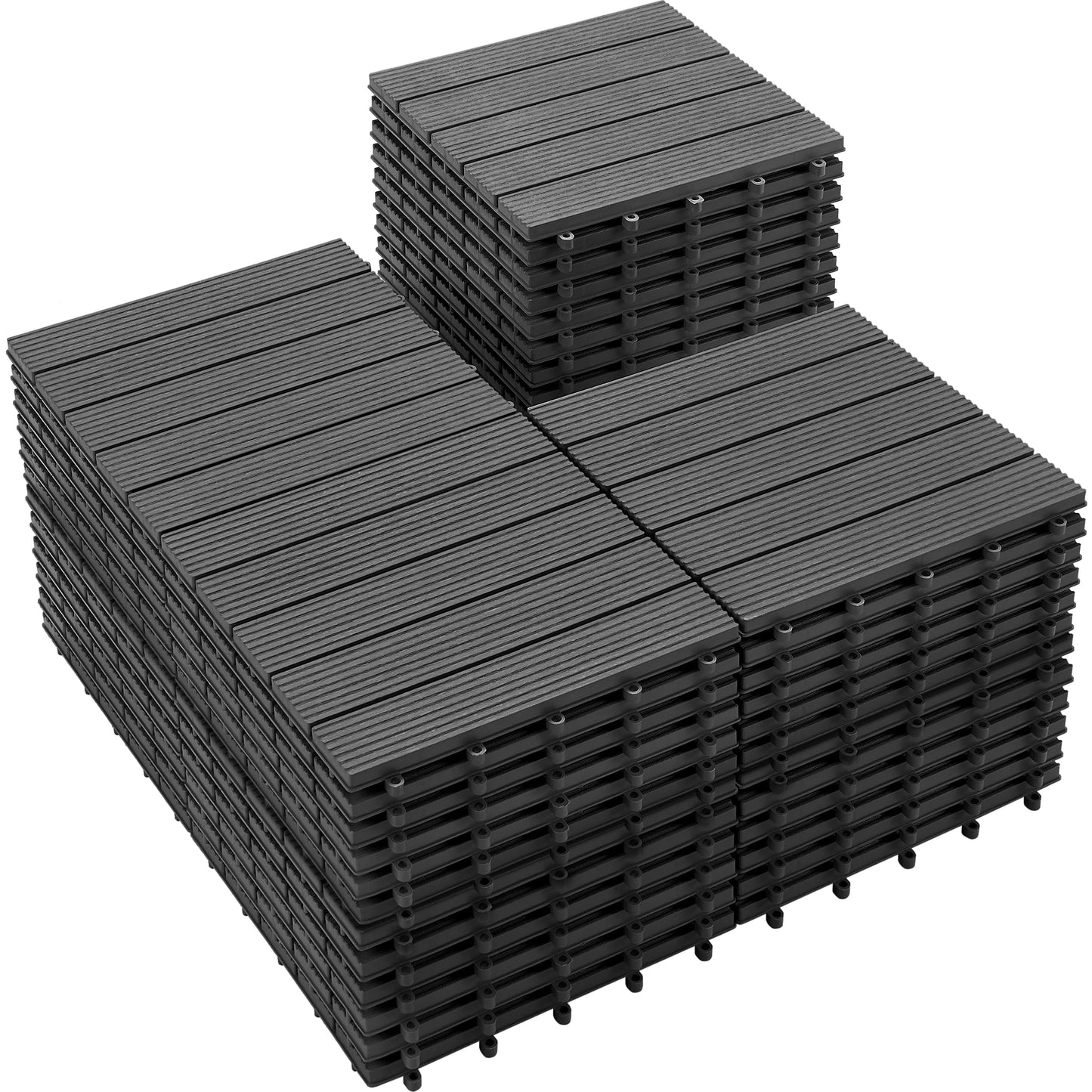 PrimeZone 54 PCS Plastic Interlocking Patio Deck Tiles - 12" x 12" Waterproof Indoor Outdoor Flooring, Patio Floor Decking for Balcony, Backyard, Garden & Poolside, All Weather Use, Dark Grey