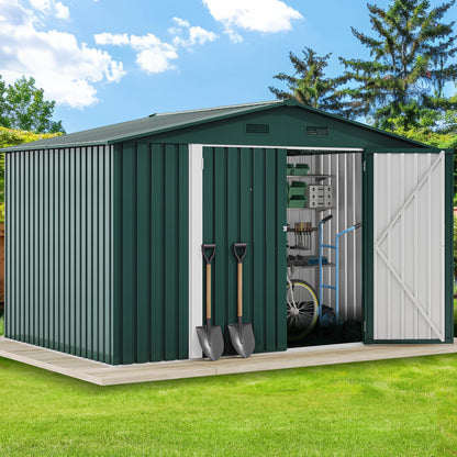 DWVO 6x8ft Large Outdoor Storage Shed, Heavy Duty Metal Tool Sheds with Lockable Door & Air Vent for Backyard Patio Lawn to Store Bikes, Tools, Lawnmowers, Green