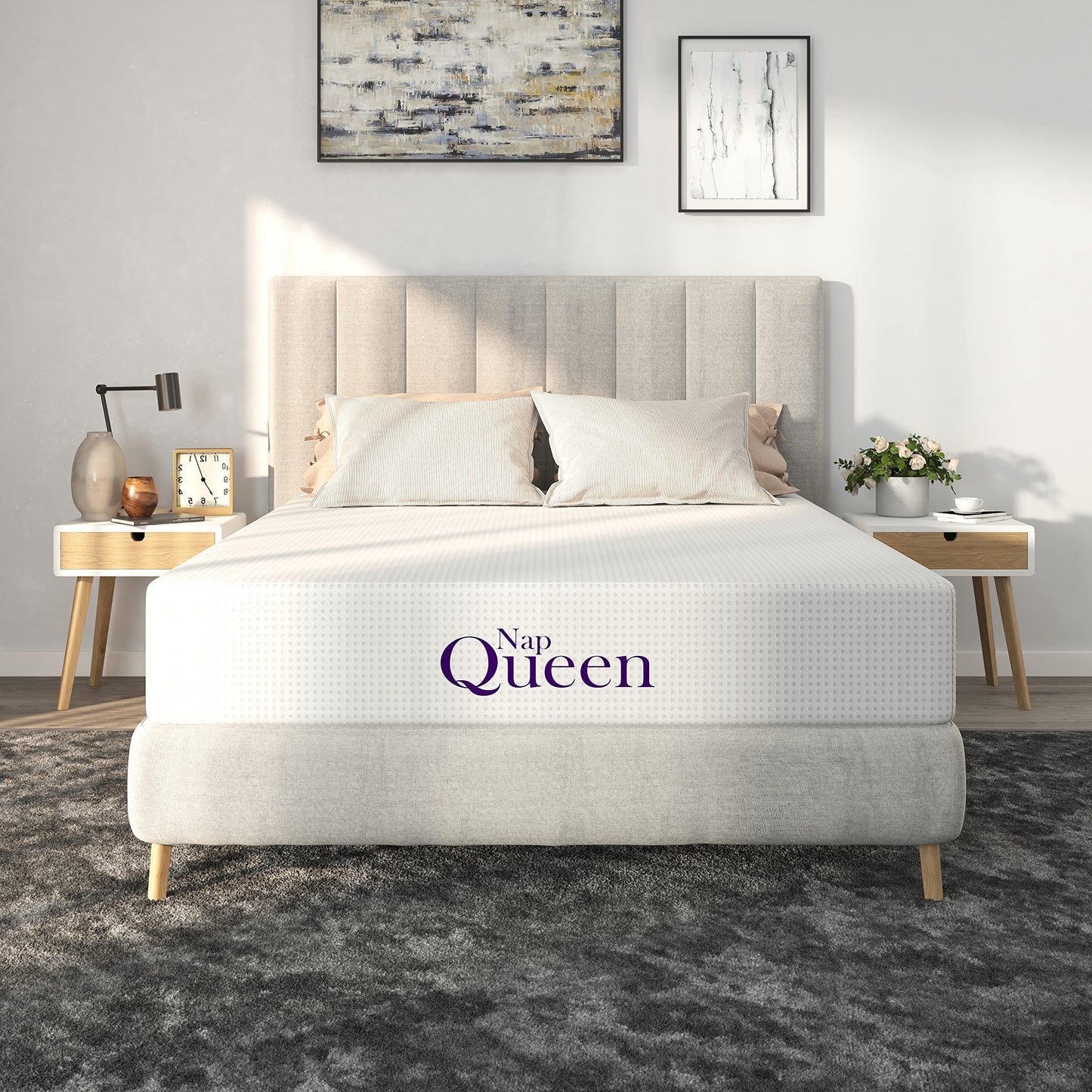 NapQueen 8 Inch Queen Size Mattress, Bamboo Charcoal Memory Foam Mattress, Bed in a Box, White