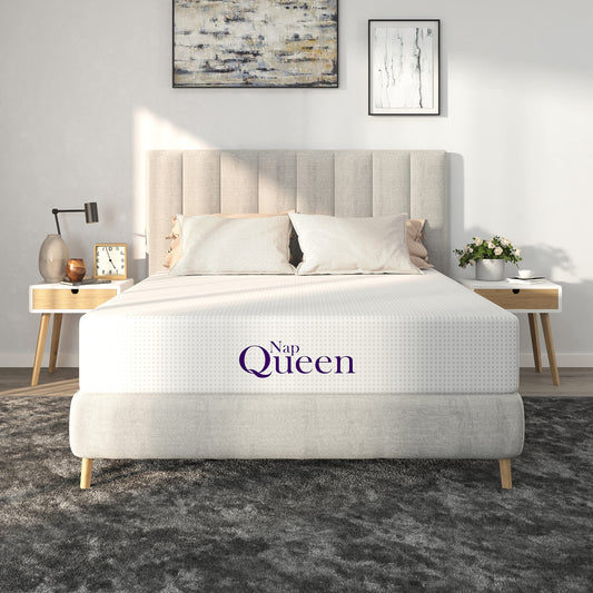 NapQueen 10 Inch Queen Size Mattress, Bamboo Charcoal Memory Foam Mattress, Bed in a Box, White