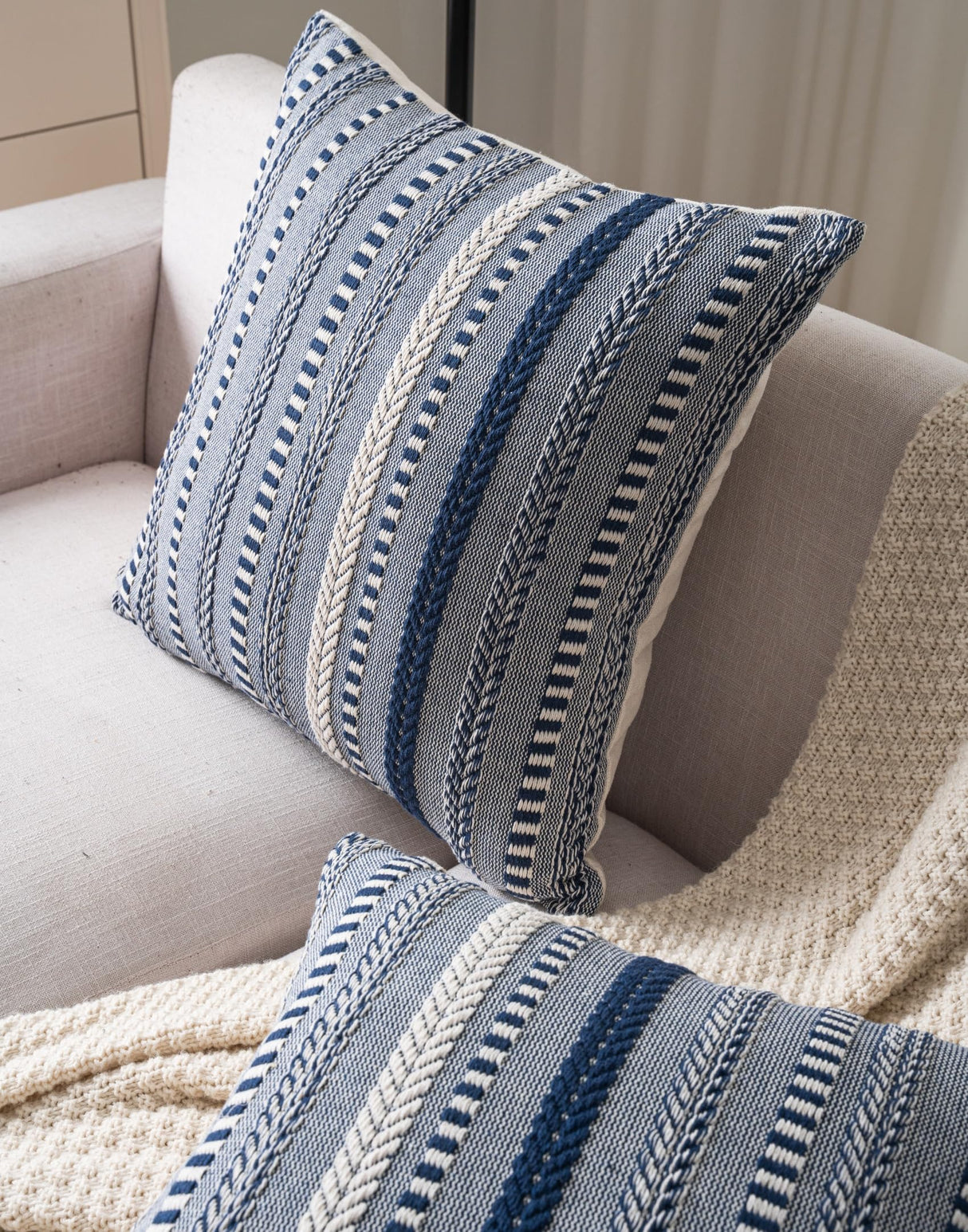 Cethom Boho Throw Pillow Covers 18x18 Inch Set of 2, Farmhouse Decorative Couch Pillow Cases, Navy Blue Accent Pillows of Bed, Sofa Bedroom Living Room Home Decor Cushion Cover Cethom