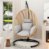 CHINNLUU Oversized Hanging Egg Chair Outdoor Wicker Swing Chair with Stand Rain Cover UV Resistant Cushion 400lbs Capacity for Patio, Garden and Balcony CHINNLUU