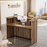 Tribesigns 63-Inch Reception Desk with Counter, Modern U-Shaped Front Desk with Private Panel, Retail Checkout Counter Table for Lobby, Salon, Reception Room, Office, Brown Tribesigns