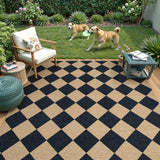 Lahome Checkered Easy Jute 5x7 Area Rugs, Washable Outdoor Patio Rug for Living Room Diamond Indoor Outdoor Carpet, Farmhouse Geometric Non Slip Black Carpet for Backyard Dining Room Lahome