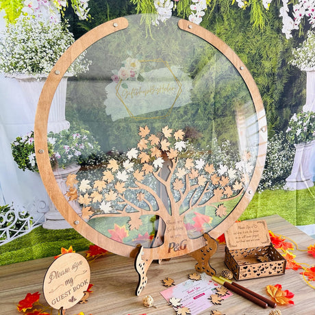Personalized Guest Book Signs For Wedding - Customize Your Wedding Guest Book Alternative Frame, Dropbox Style with Wooden Maple Tree And Leaves - GiftshopbyHelenUS