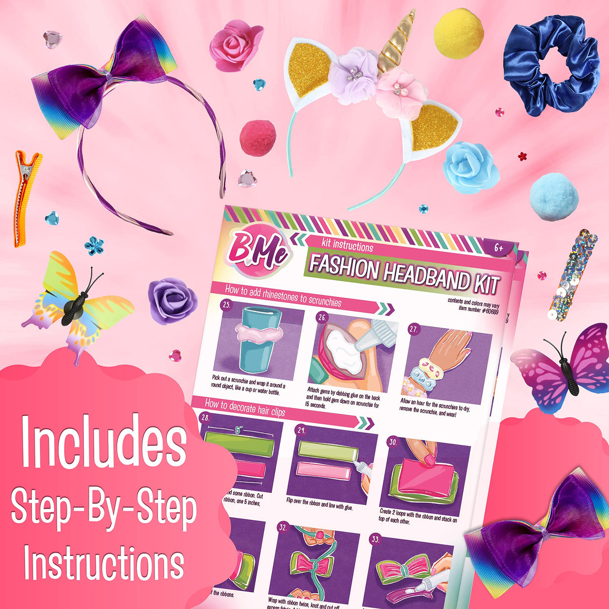 B Me Headband Making Kit - DIY 16 Unique Girls Hair Accessories with 60+ Craft Supplies - Arts & Crafts Gifts for Ages 5-12 Creative Kids