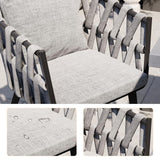 homary 7 Piece Outdoor Patio Dining Table Set, Aluminum Patio Dining Table Set with Extendable Table Top & 6 Woven Arm Chairs, Weatherproof Garden Furniture with Cushions for Backyard, Patio or Deck homary