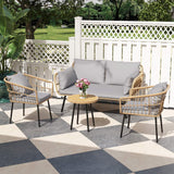 DWVO 4 Pieces Patio Furniture Set, Outdoor Wicker Bistro Set, All-Weather Rattan Conversation Set with Loveseat Chairs Table Soft Cushions for Backyard, Pool, Deck, Garden (Grey) DWVO