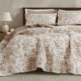 Wonderful Floral Cotton Quilt King Size Stitch Bedding Set, Taupe Lightweight Comforter Cabin Blanket Farmhouse Bedspread with Pillow Shams for All Season Wonderful