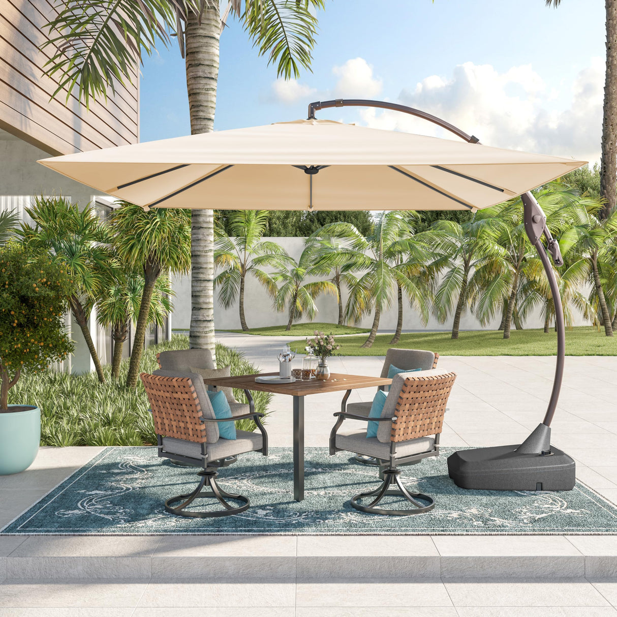 Grand patio 10x10 FT Patio Offset Umbrella Large Square Aluminum Cantilever Umbrella Base Included for Deck Porch (Champagne, 10x10 FT) Grand patio