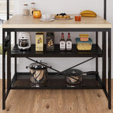 47" Large Kitchen Island Table Bakers Rack with Power Outlet and 3-Tier Storage-Microwave Stand Oven Shelf, Metal Coffee Bar Table ,Kitchen Storage Shelf for Dining Living Room, 5 Hooks，47"*28"*72" GAOMON