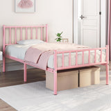 Yaheetech Twin Size Bed Frame Metal Platform Bed Frame Mattress Foundation with Spindle Headboard & Footboard/No Box Spring Needed/14 Inch Underbed Storage/Firm Support & Easy Set up Structure, Pink Yaheetech