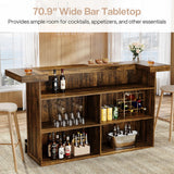 Tribesigns 4-Tier Bar Table, 70.9-Inch Large Wood Home Bar Unit with Wine Glass Holder and Black Footrest, Pub Table with Storage Shelves for Kitchen, Indoor, Brown Tribesigns